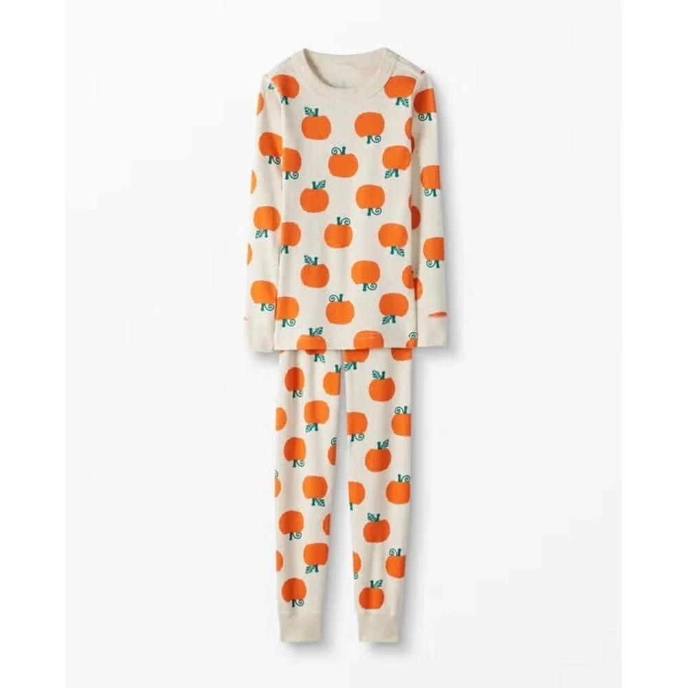 Hanna Andersson Kids Pumpkin Pajamas Set US 5 Organic Cotton Orange Fall GUC